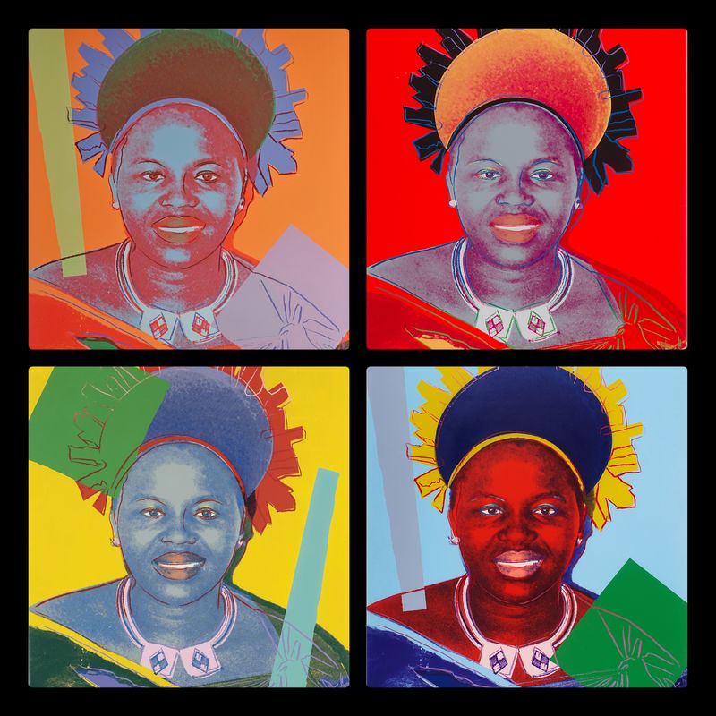 Swazijská kráľovná Ntombi. Z cyklu Vládnúce kráľovné (portfólio 4 sieťotlačí)