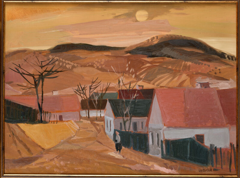 Dedina pri západe slnka